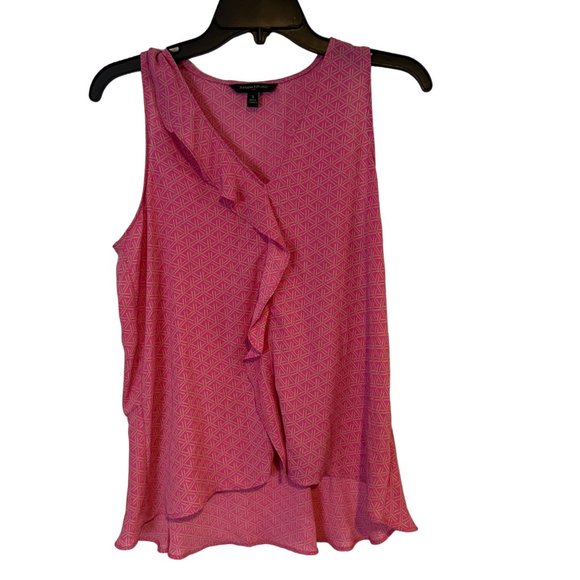 Banana Republic Blouse Womens Small Pink Barbie Hi Low Ruffle Sleeveless - Picture 1 of 12